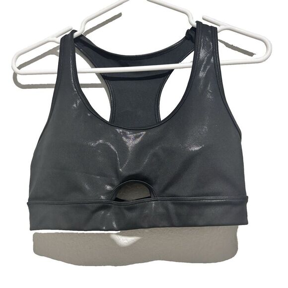 Wildfox Isabella racerback Sports Bra black Shiny Size Medium Athletic - Picture 2 of 8